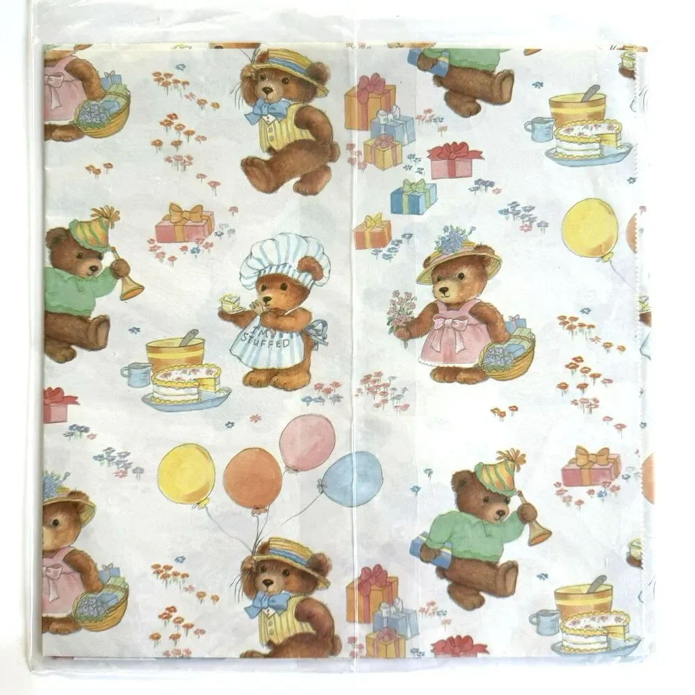 New Vintage Artfaire Teddy Bears Celebrating Gift Wrapping Paper Happy Birthday